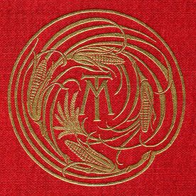 Mark Twain gold leaf monogram lettering design artwork on red stationary